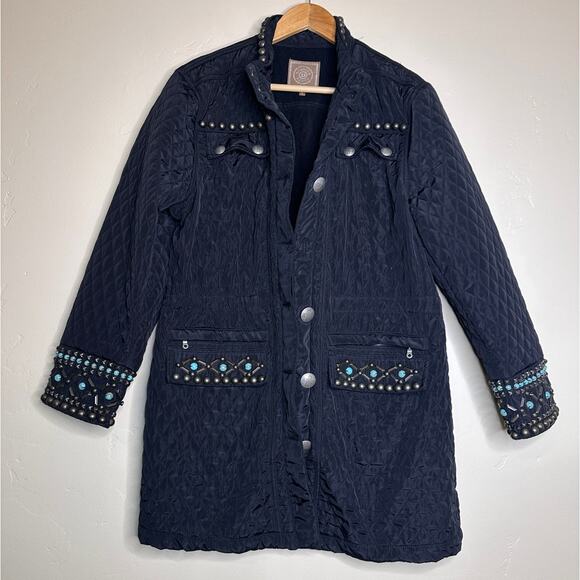 Double D Ranch Black Quilted Jacket Turquoise and Bronze Details LARGE - Picture 1 of 6